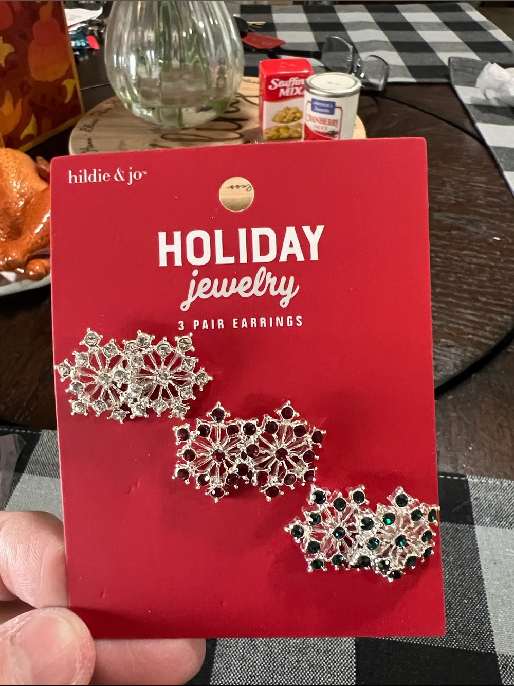 New Holiday Jewelry Silver Snowflake Earring Set - Red/Green